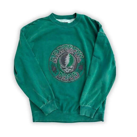 Green Grateful Dead Music Rhinestone Sweatshirt - Picture 1 of 3